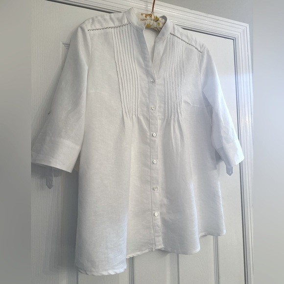 J. McLaughlin Riviera Linen Blend White Blouse XS - Picture 4 of 12